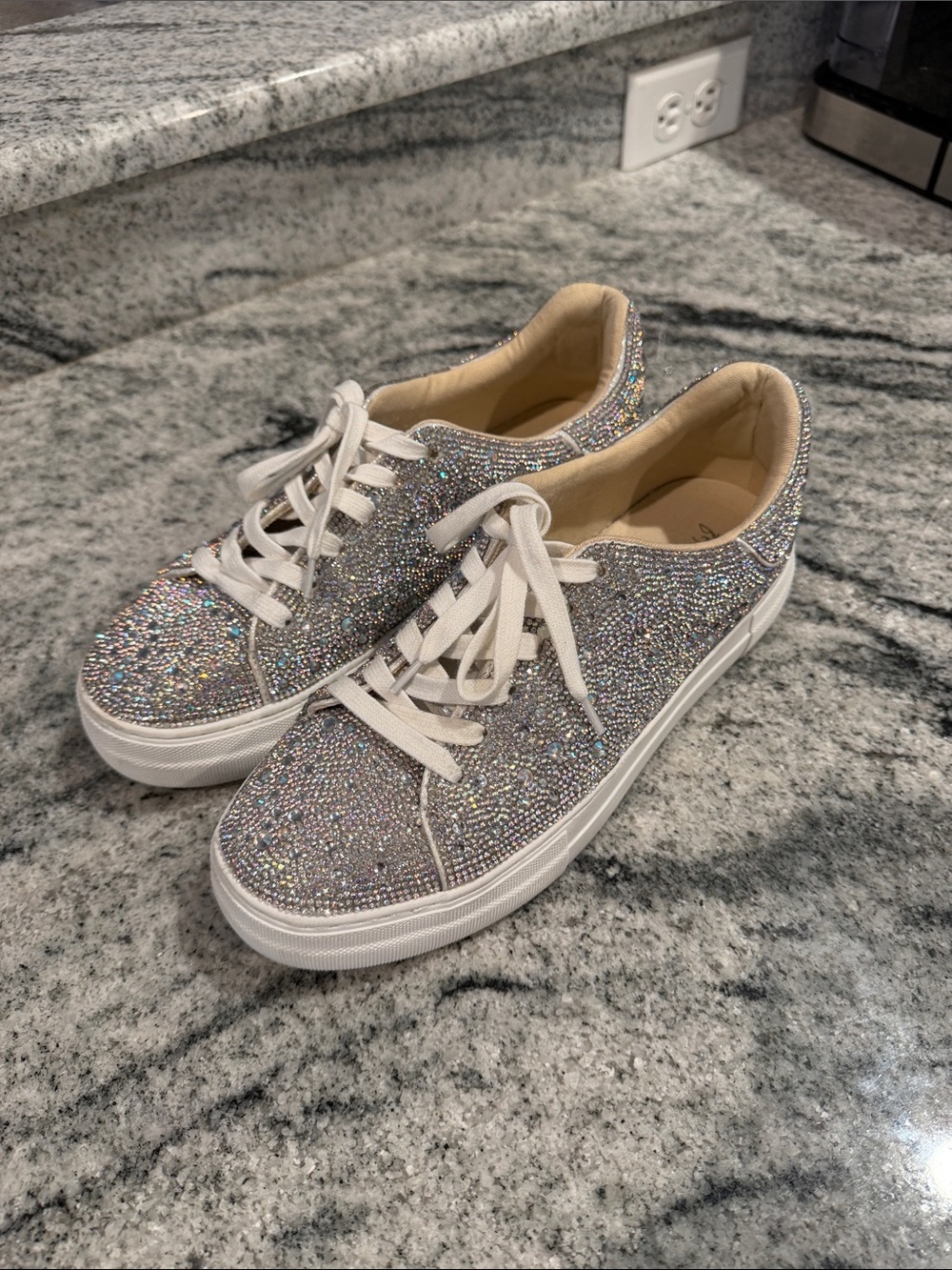 Betsey Johnson Silver Crystal Lace-Up Sneakers
